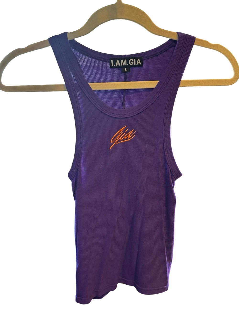 I.AM.GIA Purple Ribbed Tank with Orange Embroidered Logo